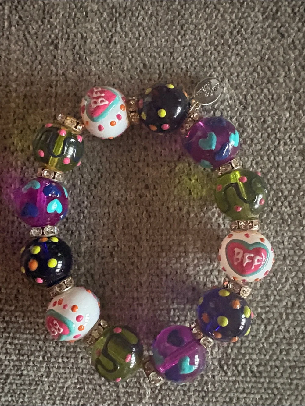 Kids Multicolor 'BFF' Beaded Charm Bracelet - Cute Heart & Polka Dot Design